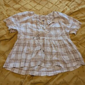 Pilcro Beige Plaid Blouse